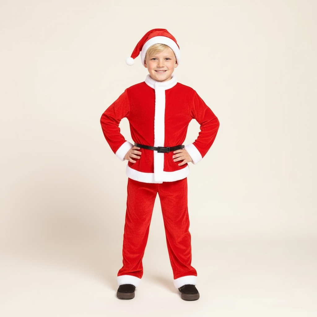 Red Santa outfit for boys with hat, belt, and pants | beekaaboo.com