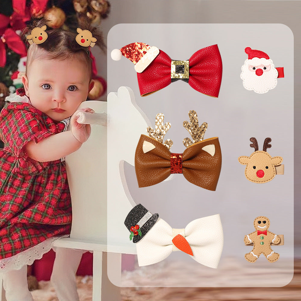 Christmas hairpin set for kids with reindeer, Santa, snowman and bows | BeeKaaBoo.com