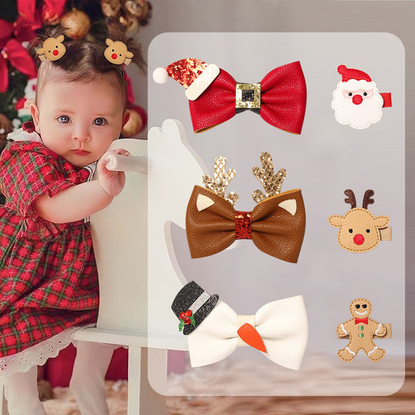 Christmas hairpin set for kids with reindeer, Santa, snowman and bows | BeeKaaBoo.com