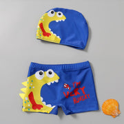 Funny Monster Blue children's swim shorts and matching swim cap | beekaaboo.com