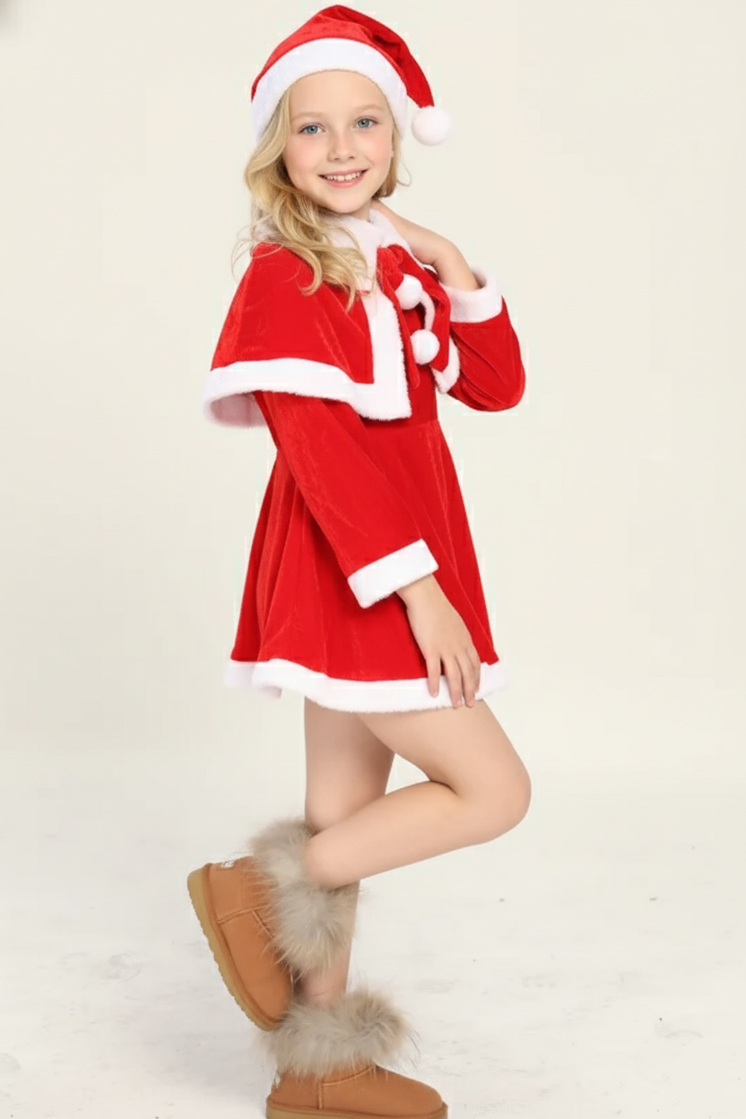 Red velvet Santa dress and hat for girls | beekaaboo.com