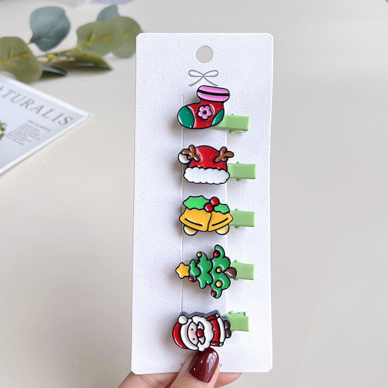 Green 5-Piece Hair Clip Set (B) – Holiday Hair Clip Pack for Girls | beekaaboo.com