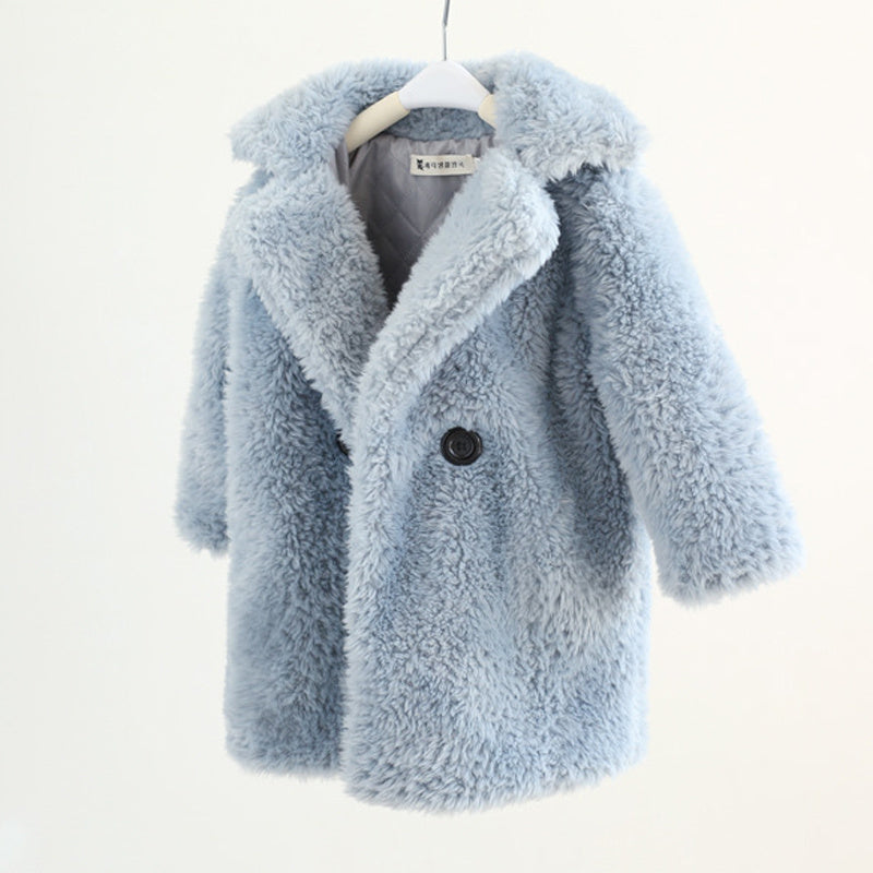 Kids Faux Fur Coat in Blue – Cozy Winter Jacket – beekaaboo.com