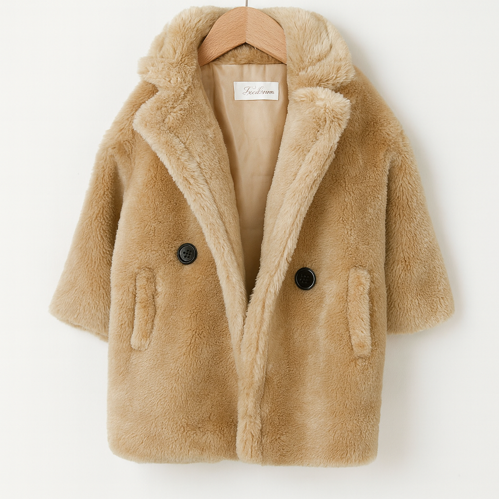 Elegant Brown Kids Faux Fur Coat for Autumn & Winter – beekaaboo.com