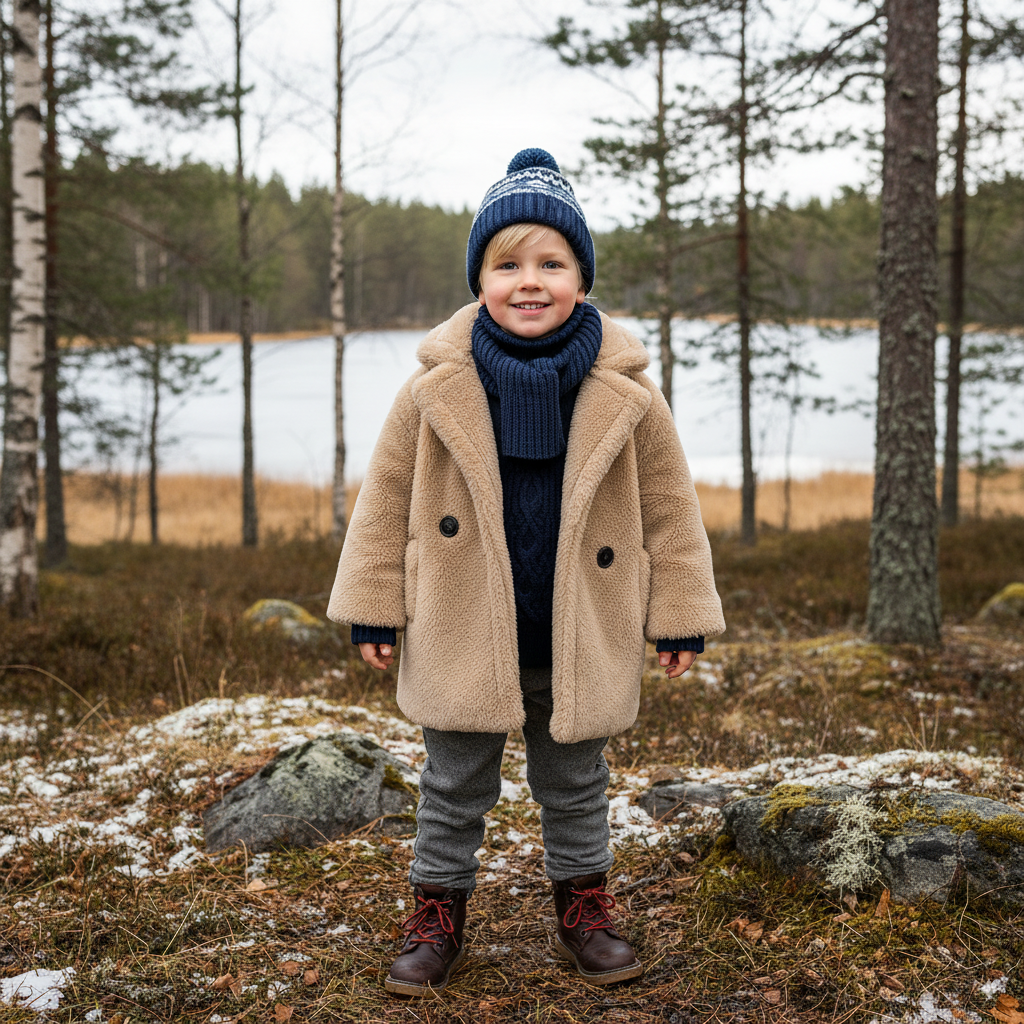 Boy wearing Brown Kids Faux Fur Coat – Warm Winter Outerwear in Nature – beekaaboo.com