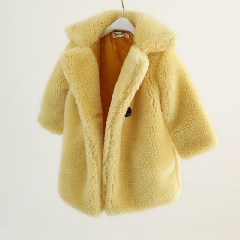 Kids Faux Fur Coat in Yellow– Cozy Winter Jacket – beekaaboo.com
