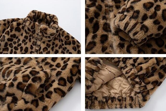 Detailed view of cuffs, zipper, and lining of kids leopard jacket – Beekaaboo.com