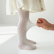 White kids mesh cotton tights breathable design beekaaboo.com