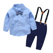 Little gentleman blue shirt and suspender trouser set for boys – beekaaboo.com