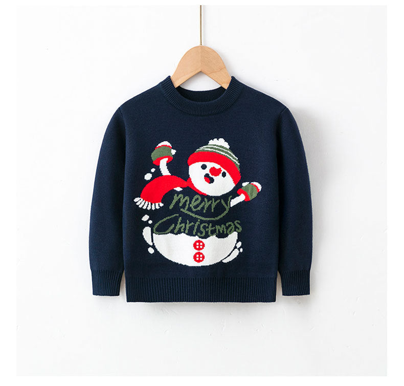 Navy Christmas sweater with Santa Claus face design – beekaaboo.com
