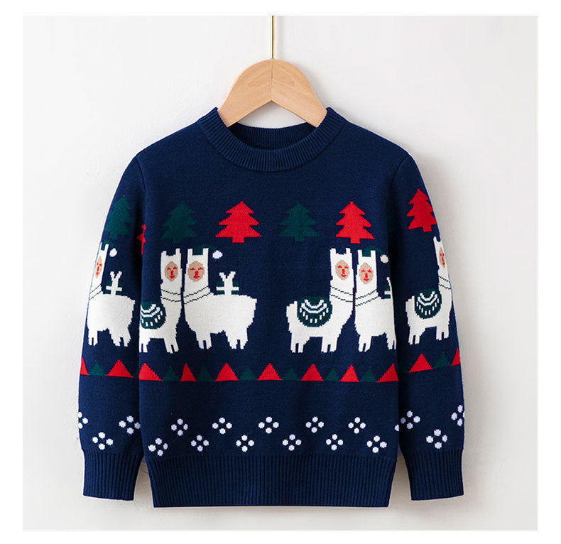 Navy Christmas sweater with Santa and train motif – beekaaboo.com