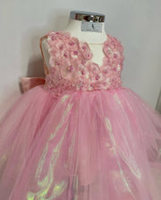 Handmade pink floral bodice detail with beads on girls couture dress by YARA LAHDO