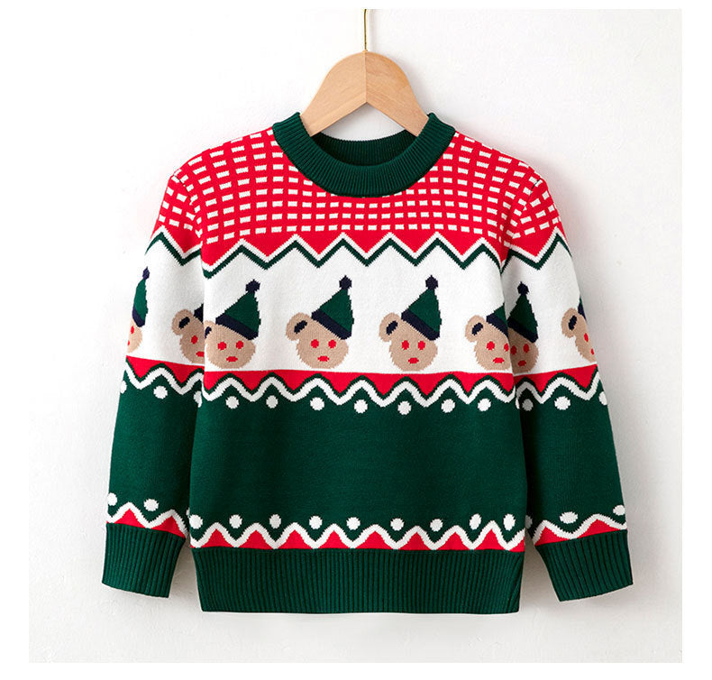 Red Christmas sweater with white and green festive pattern – beekaaboo.com