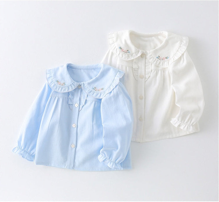 Set of two embroidered cotton shirts in blue and white – stylish and comfortable for everyday wear | beekaaboo.com