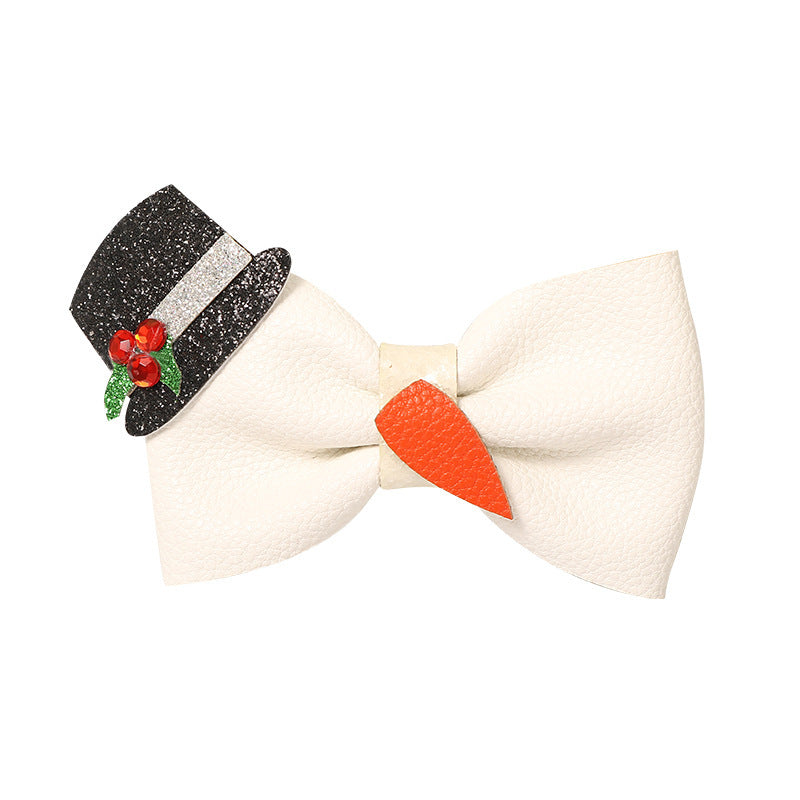 Snowman hat white Christmas bow hairpin | BeeKaaBoo.com