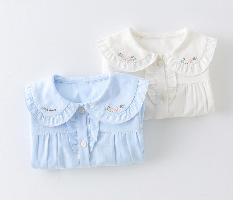 Girl's Cotton Embroidered Long-sleeved Shirt | Sweet Floral Collar